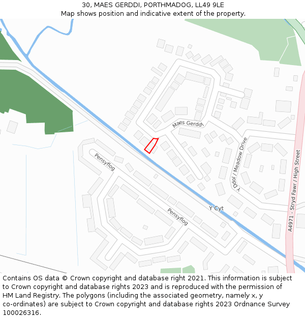 30, MAES GERDDI, PORTHMADOG, LL49 9LE: Location map and indicative extent of plot
