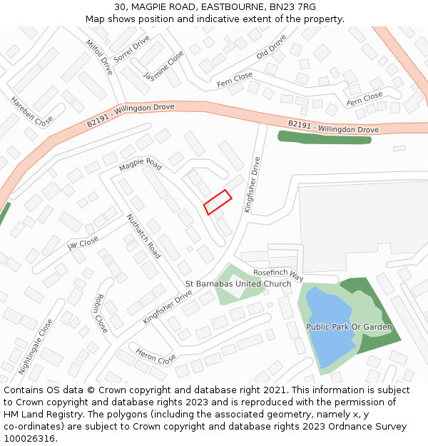 30, MAGPIE ROAD, EASTBOURNE, BN23 7RG: Location map and indicative extent of plot