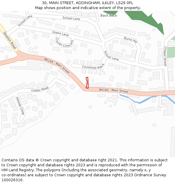 30, MAIN STREET, ADDINGHAM, ILKLEY, LS29 0PL: Location map and indicative extent of plot