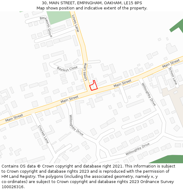 30, MAIN STREET, EMPINGHAM, OAKHAM, LE15 8PS: Location map and indicative extent of plot