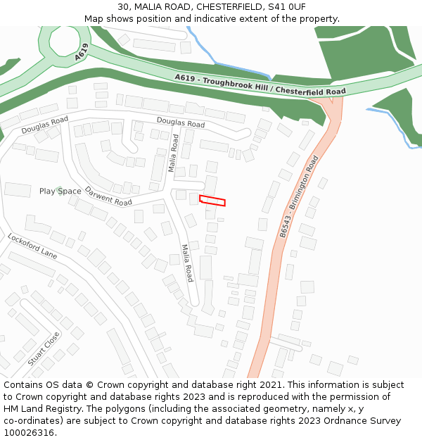 30, MALIA ROAD, CHESTERFIELD, S41 0UF: Location map and indicative extent of plot