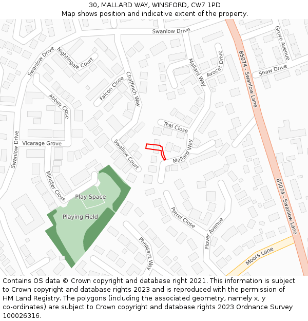 30, MALLARD WAY, WINSFORD, CW7 1PD: Location map and indicative extent of plot