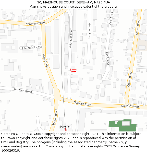 30, MALTHOUSE COURT, DEREHAM, NR20 4UA: Location map and indicative extent of plot