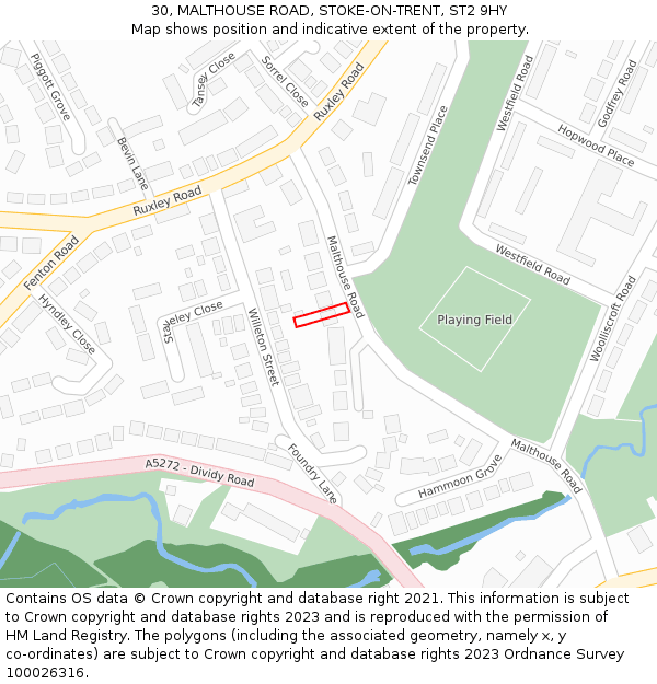 30, MALTHOUSE ROAD, STOKE-ON-TRENT, ST2 9HY: Location map and indicative extent of plot