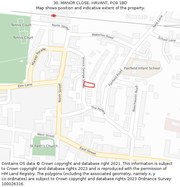 30, MANOR CLOSE, HAVANT, PO9 1BD: Location map and indicative extent of plot