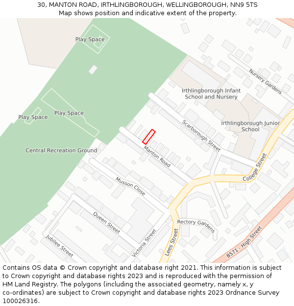 30, MANTON ROAD, IRTHLINGBOROUGH, WELLINGBOROUGH, NN9 5TS: Location map and indicative extent of plot