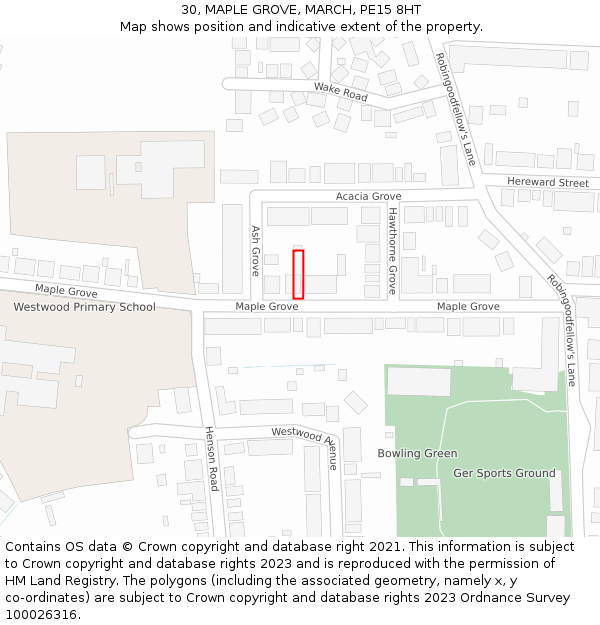 30, MAPLE GROVE, MARCH, PE15 8HT: Location map and indicative extent of plot