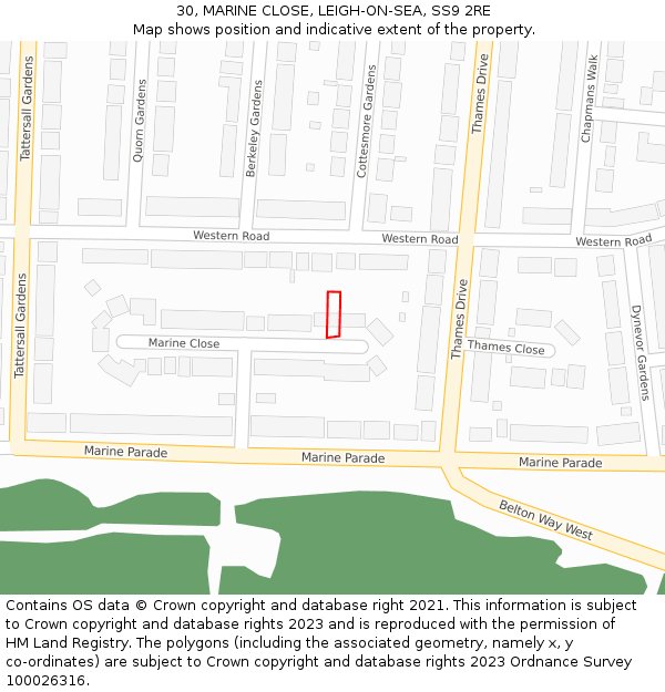 30, MARINE CLOSE, LEIGH-ON-SEA, SS9 2RE: Location map and indicative extent of plot