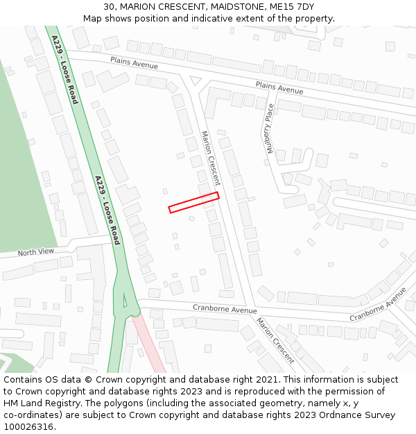 30, MARION CRESCENT, MAIDSTONE, ME15 7DY: Location map and indicative extent of plot