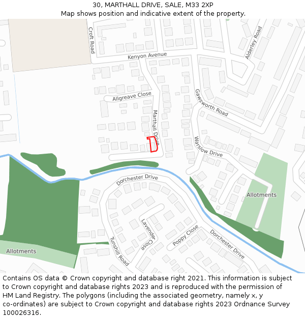 30, MARTHALL DRIVE, SALE, M33 2XP: Location map and indicative extent of plot