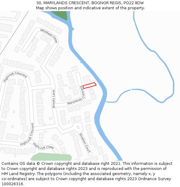 30, MARYLANDS CRESCENT, BOGNOR REGIS, PO22 8DW: Location map and indicative extent of plot