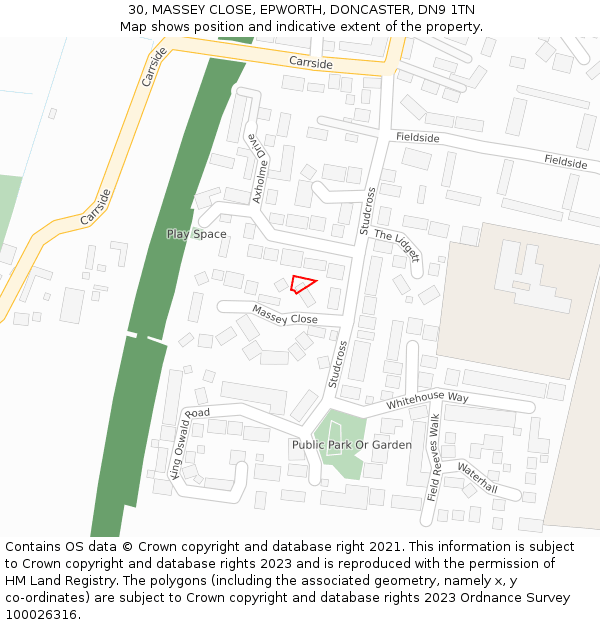 30, MASSEY CLOSE, EPWORTH, DONCASTER, DN9 1TN: Location map and indicative extent of plot