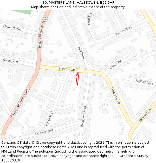 30, MASTERS LANE, HALESOWEN, B62 9HF: Location map and indicative extent of plot