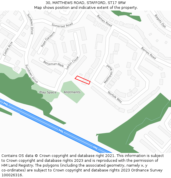 30, MATTHEWS ROAD, STAFFORD, ST17 9RW: Location map and indicative extent of plot