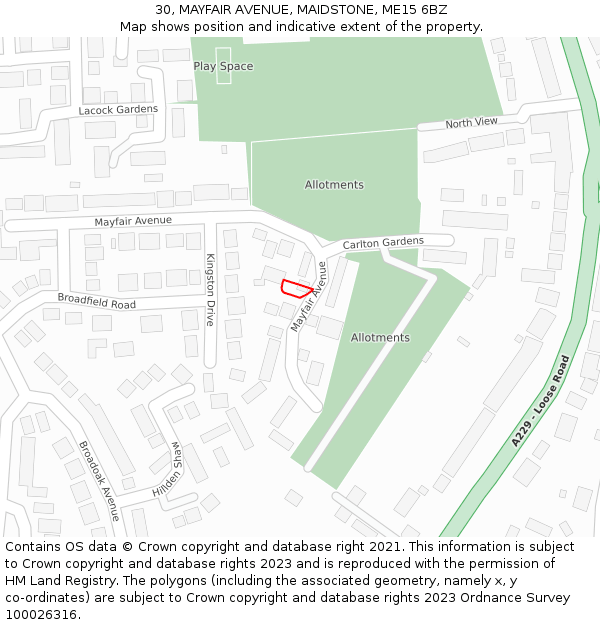 30, MAYFAIR AVENUE, MAIDSTONE, ME15 6BZ: Location map and indicative extent of plot