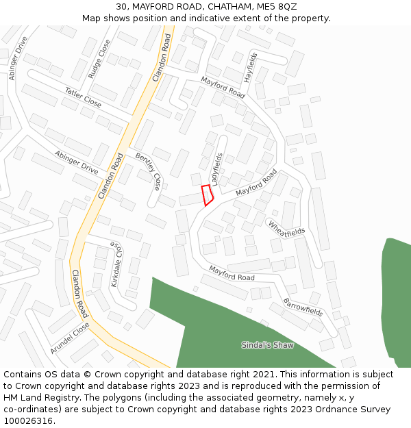 30, MAYFORD ROAD, CHATHAM, ME5 8QZ: Location map and indicative extent of plot