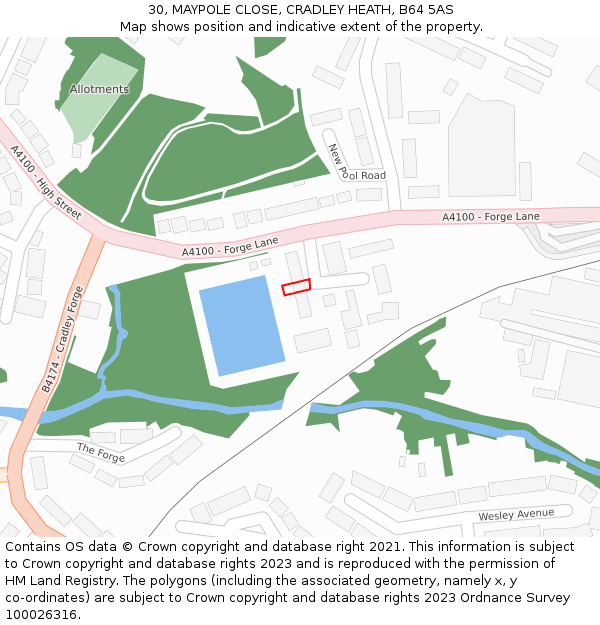 30, MAYPOLE CLOSE, CRADLEY HEATH, B64 5AS: Location map and indicative extent of plot