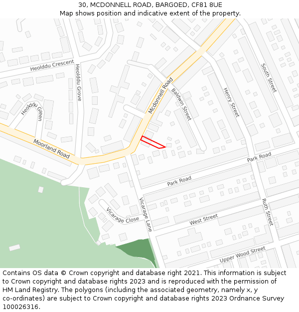 30, MCDONNELL ROAD, BARGOED, CF81 8UE: Location map and indicative extent of plot