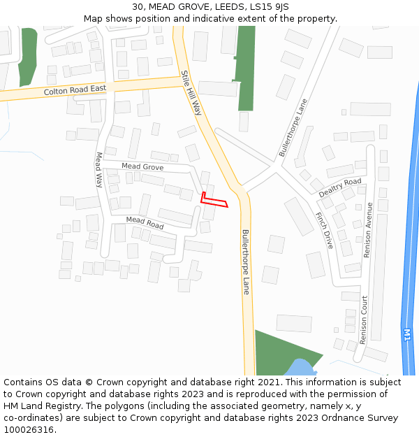 30, MEAD GROVE, LEEDS, LS15 9JS: Location map and indicative extent of plot