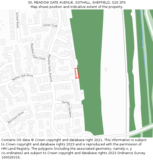 30, MEADOW GATE AVENUE, SOTHALL, SHEFFIELD, S20 2PS: Location map and indicative extent of plot