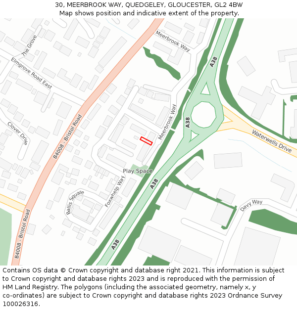 30, MEERBROOK WAY, QUEDGELEY, GLOUCESTER, GL2 4BW: Location map and indicative extent of plot