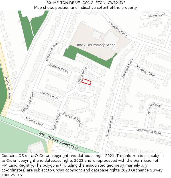 30, MELTON DRIVE, CONGLETON, CW12 4YF: Location map and indicative extent of plot