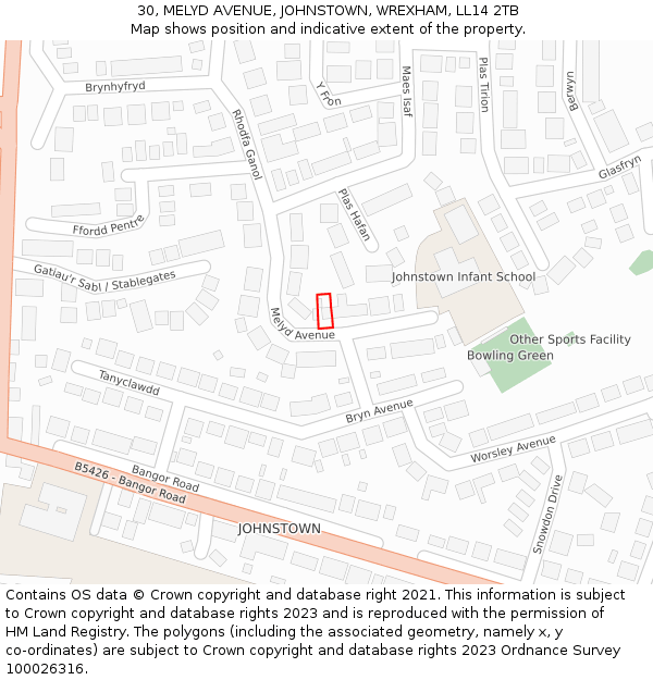 30, MELYD AVENUE, JOHNSTOWN, WREXHAM, LL14 2TB: Location map and indicative extent of plot