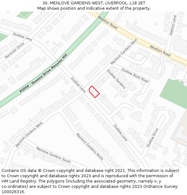 30, MENLOVE GARDENS WEST, LIVERPOOL, L18 2ET: Location map and indicative extent of plot