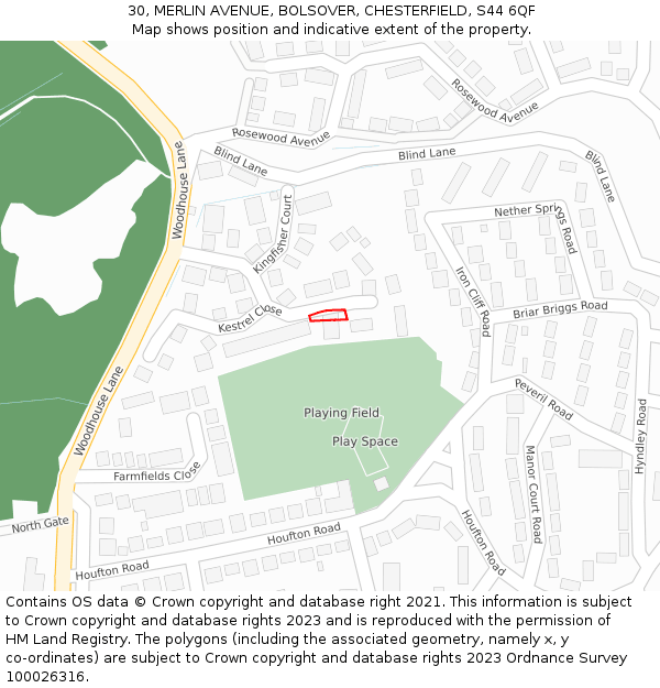 30, MERLIN AVENUE, BOLSOVER, CHESTERFIELD, S44 6QF: Location map and indicative extent of plot