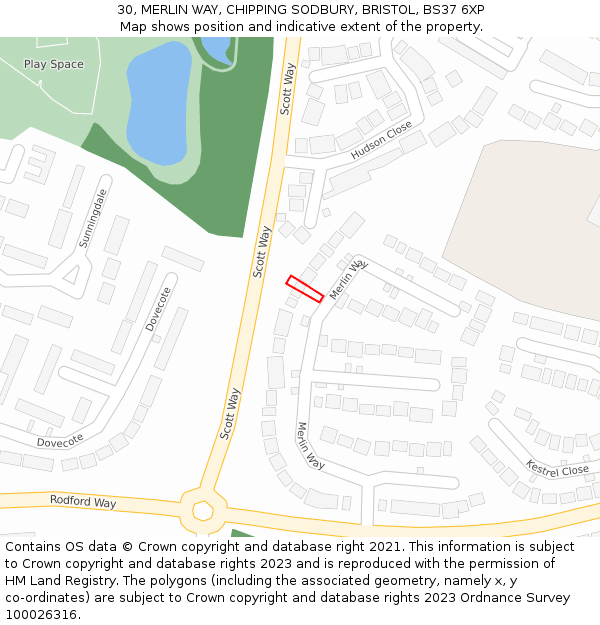30, MERLIN WAY, CHIPPING SODBURY, BRISTOL, BS37 6XP: Location map and indicative extent of plot