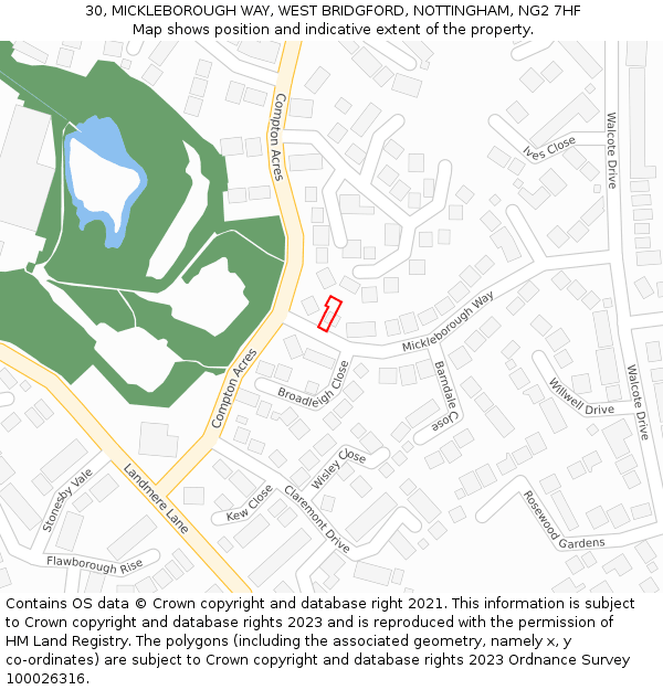 30, MICKLEBOROUGH WAY, WEST BRIDGFORD, NOTTINGHAM, NG2 7HF: Location map and indicative extent of plot