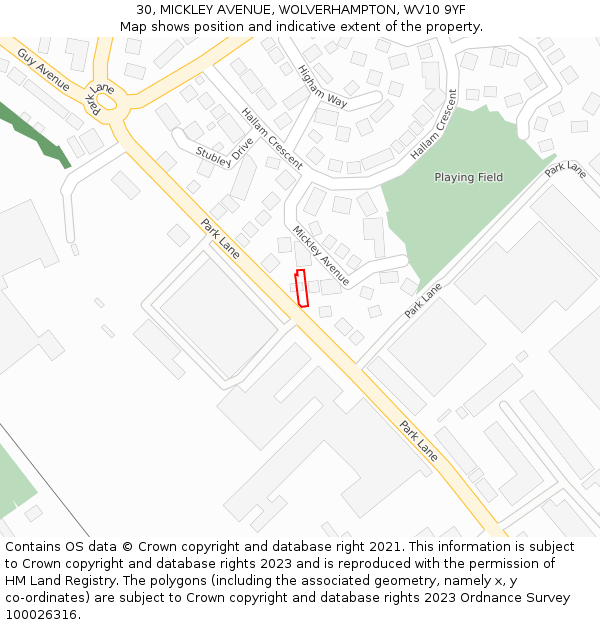 30, MICKLEY AVENUE, WOLVERHAMPTON, WV10 9YF: Location map and indicative extent of plot