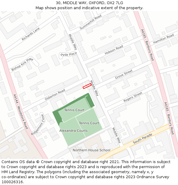 30, MIDDLE WAY, OXFORD, OX2 7LG: Location map and indicative extent of plot