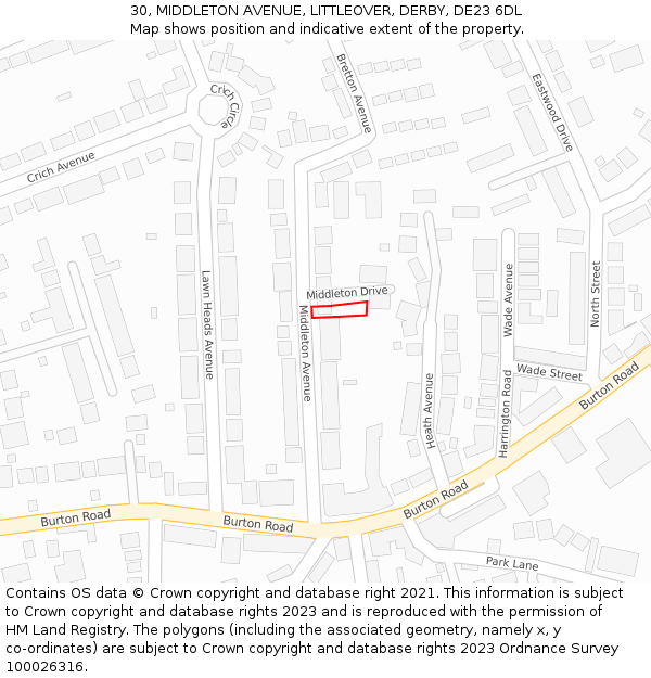 30, MIDDLETON AVENUE, LITTLEOVER, DERBY, DE23 6DL: Location map and indicative extent of plot