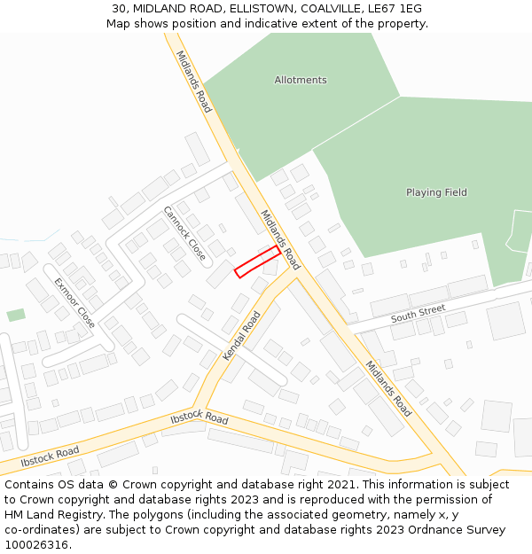 30, MIDLAND ROAD, ELLISTOWN, COALVILLE, LE67 1EG: Location map and indicative extent of plot