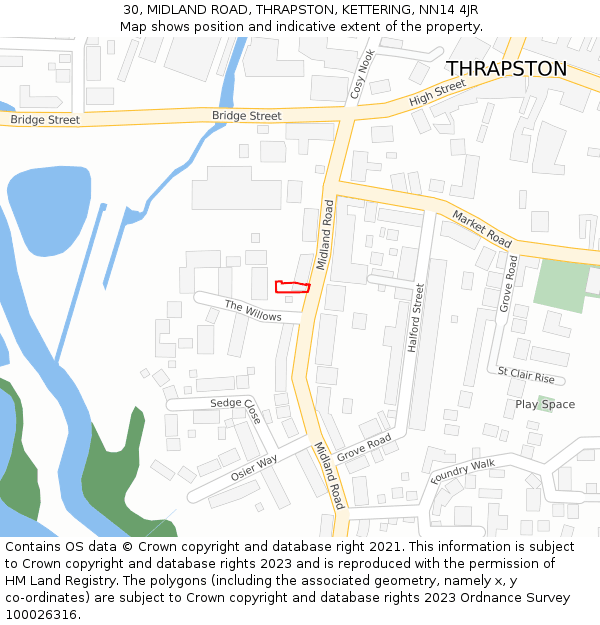 30, MIDLAND ROAD, THRAPSTON, KETTERING, NN14 4JR: Location map and indicative extent of plot