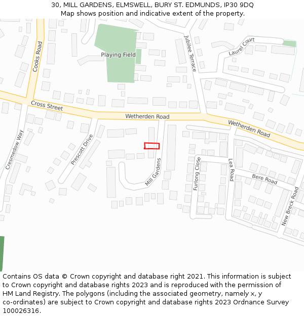 30, MILL GARDENS, ELMSWELL, BURY ST. EDMUNDS, IP30 9DQ: Location map and indicative extent of plot