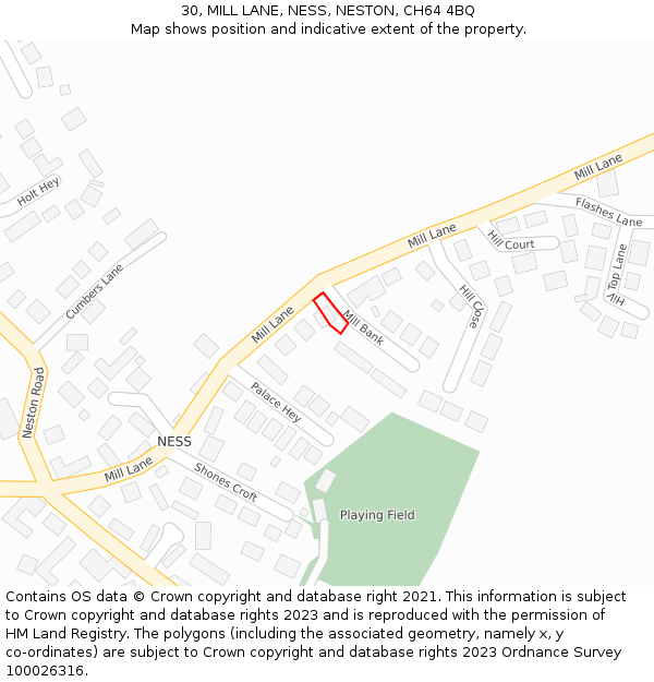 30, MILL LANE, NESS, NESTON, CH64 4BQ: Location map and indicative extent of plot