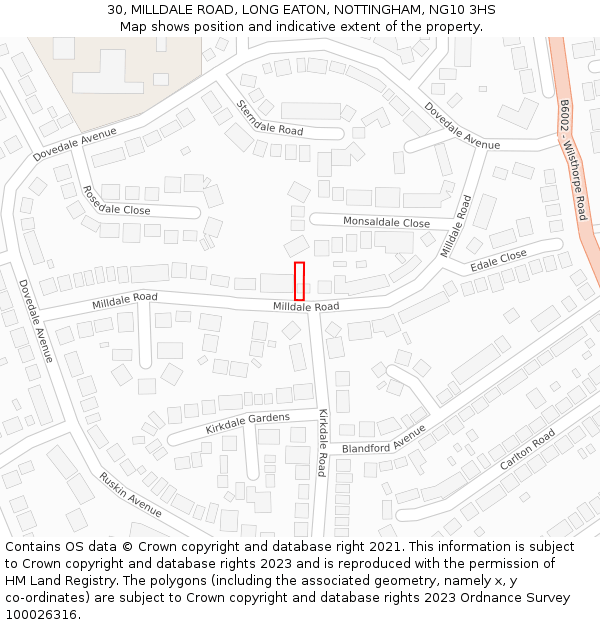 30, MILLDALE ROAD, LONG EATON, NOTTINGHAM, NG10 3HS: Location map and indicative extent of plot