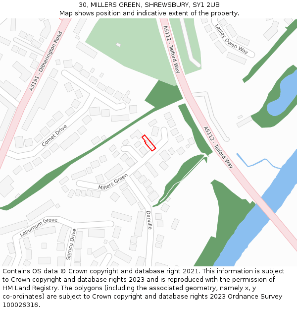 30, MILLERS GREEN, SHREWSBURY, SY1 2UB: Location map and indicative extent of plot