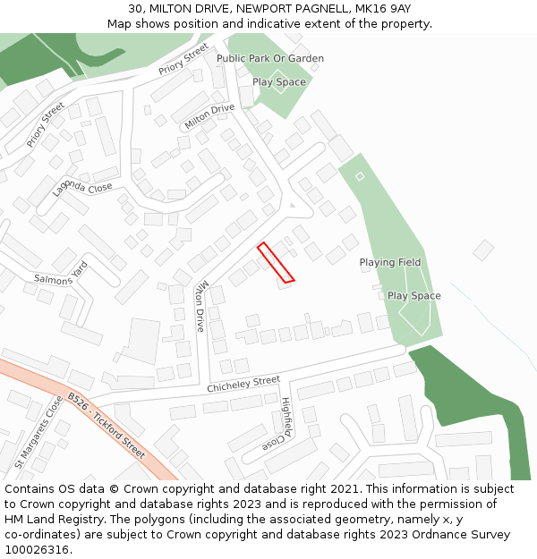 30, MILTON DRIVE, NEWPORT PAGNELL, MK16 9AY: Location map and indicative extent of plot