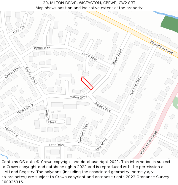 30, MILTON DRIVE, WISTASTON, CREWE, CW2 8BT: Location map and indicative extent of plot