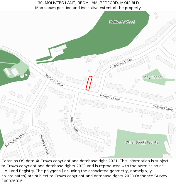 30, MOLIVERS LANE, BROMHAM, BEDFORD, MK43 8LD: Location map and indicative extent of plot