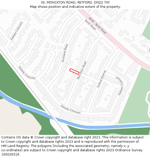 30, MONCKTON ROAD, RETFORD, DN22 7XY: Location map and indicative extent of plot