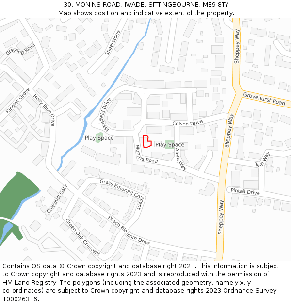 30, MONINS ROAD, IWADE, SITTINGBOURNE, ME9 8TY: Location map and indicative extent of plot