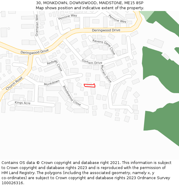 30, MONKDOWN, DOWNSWOOD, MAIDSTONE, ME15 8SP: Location map and indicative extent of plot