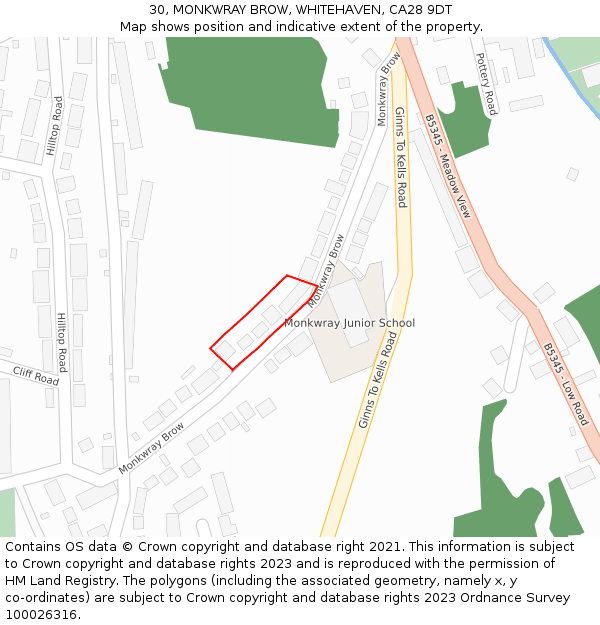 30, MONKWRAY BROW, WHITEHAVEN, CA28 9DT: Location map and indicative extent of plot