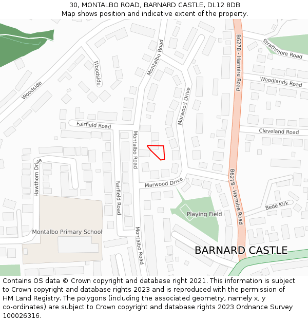 30, MONTALBO ROAD, BARNARD CASTLE, DL12 8DB: Location map and indicative extent of plot