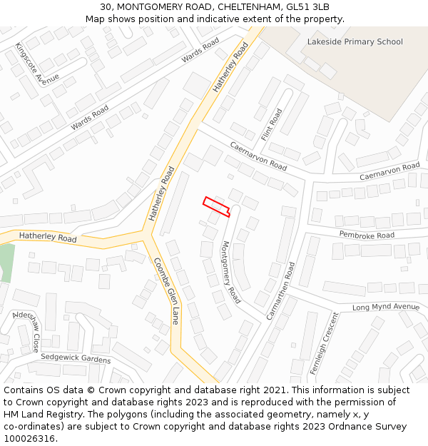 30, MONTGOMERY ROAD, CHELTENHAM, GL51 3LB: Location map and indicative extent of plot