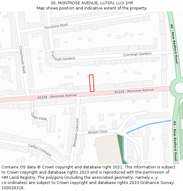 30, MONTROSE AVENUE, LUTON, LU3 1HR: Location map and indicative extent of plot